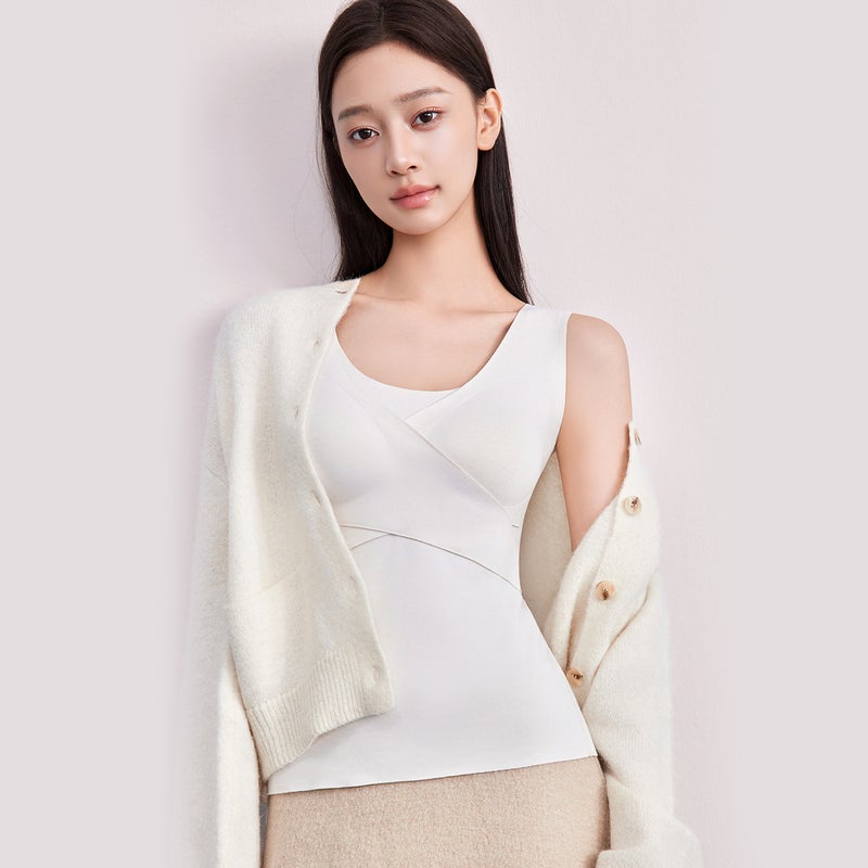Bottoms Milky Apricot Color Autumn and Winter Maternity Nursing Vest with Cross-over Strap Built-in Breast Pads No Need to Wear a Bra Seamless High-elasticity Belly-protecting Base Layer