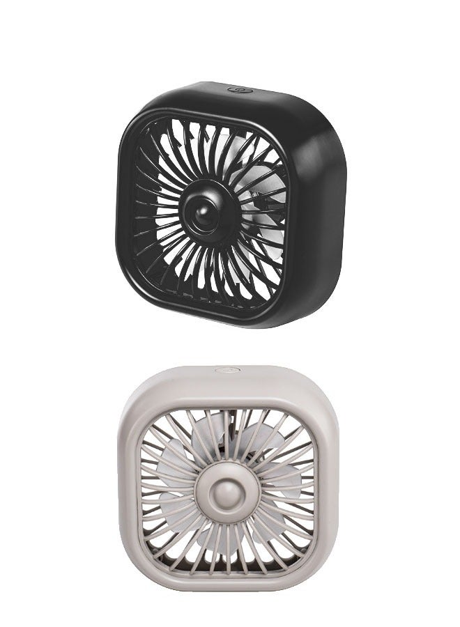 Car USB fan, Color changing light fan, Black and gray 2-piece set, Rotary Wind, Dashboard USB Personal Mini fan, car interior - Image 1