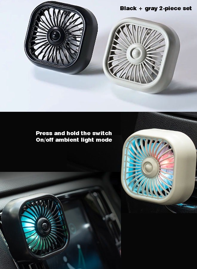 Car USB fan, Color changing light fan, Black and gray 2-piece set, Rotary Wind, Dashboard USB Personal Mini fan, car interior - Image 3