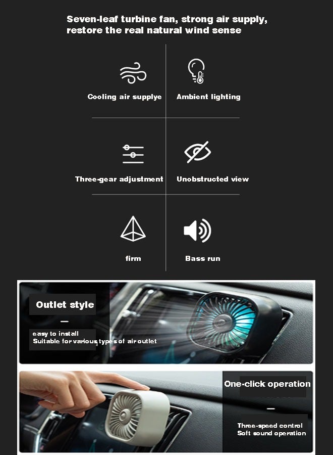 Car USB fan, Color changing light fan, Black and gray 2-piece set, Rotary Wind, Dashboard USB Personal Mini fan, car interior - Image 4