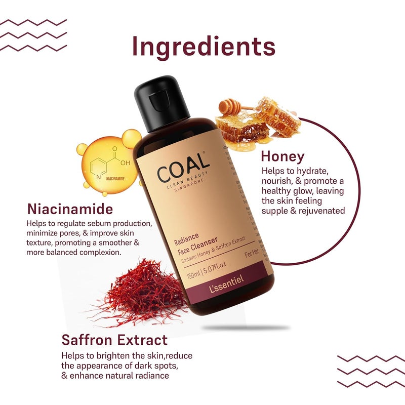 COAL CLEAN BEAUTY COAL Clean Beauty Radiance Face Cleanser with Honey Saffron Extract Deeply Cleanses Refreshes Resets Skin Women All Skin Types 150ml - Image 3