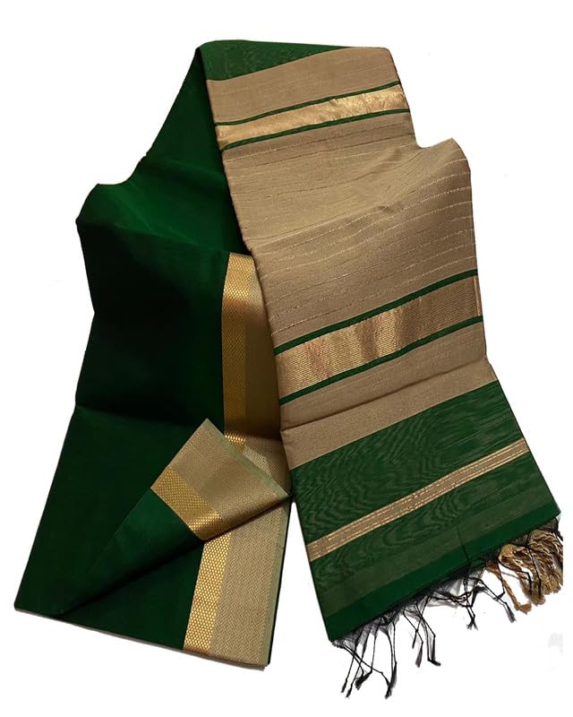 SheenKraft | Women's Cotton Silk Bhagalpuri Handloom Saree With Designed Border and Blouse Piece-Free Size-Color Variation (11825 British Green) - Image 5