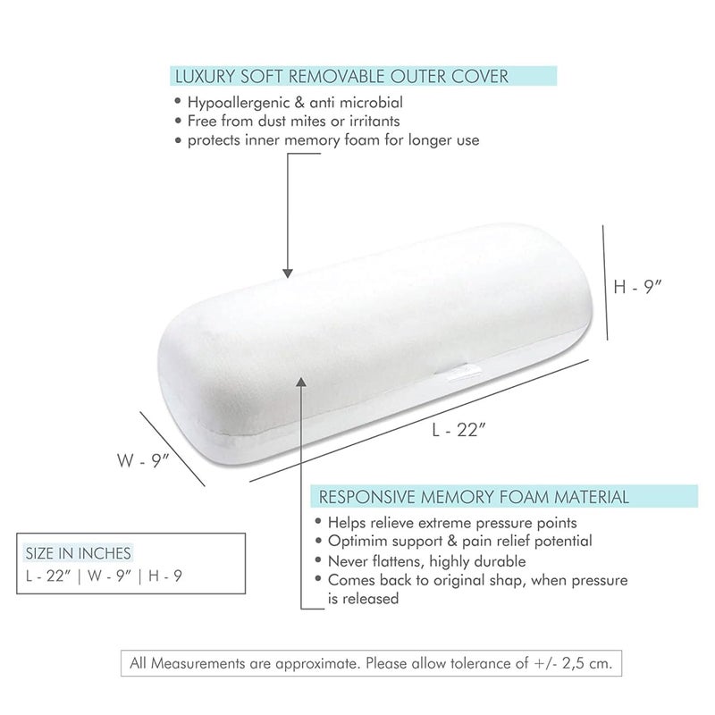 Araami Memory Foam Orthopedic Medium Size Bolster Bed Pillows for Rest and Support with Breathable Zip Cover 22 X 10 X 10 INCH bloster Pillow - Image 4