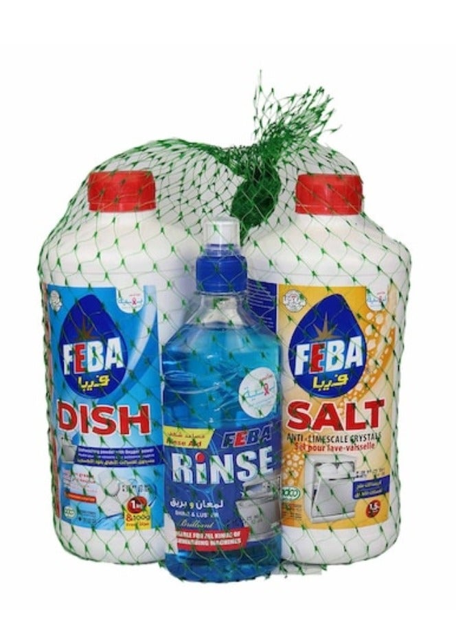 مجموعة فيبا لغسالات الاطباق مسحوق بودرة ١كج - ملح ١ كج - سائل ملمع شطف ٢٨٥ مل