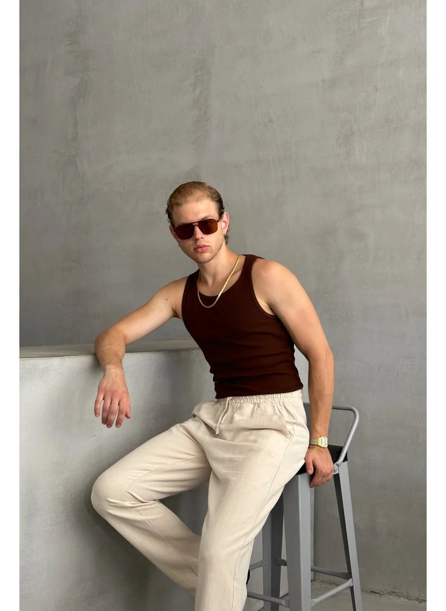 HYMAN Men's Ribbed Camisole Halter Neck Crop Tank Top