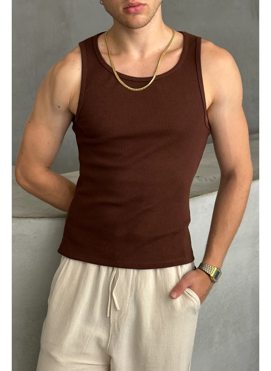 HYMAN Men's Ribbed Camisole Halter Neck Crop Tank Top