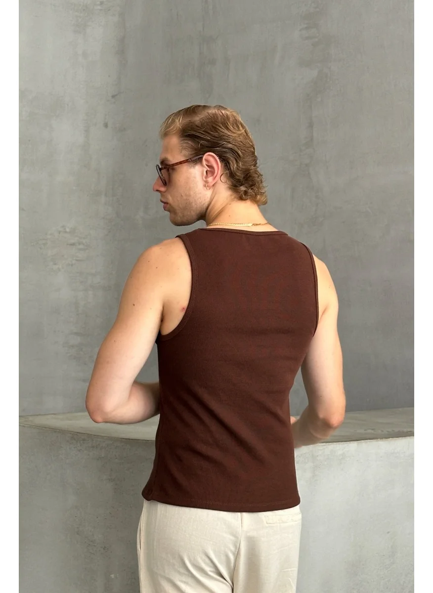 HYMAN Men's Ribbed Camisole Halter Neck Crop Tank Top