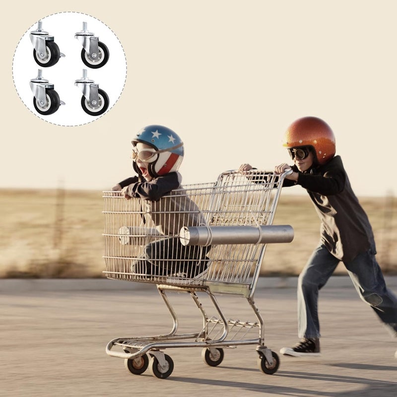 4 قطع عجلات دوارة صناعية ذات ساق ملولبة مع فرامل، عجلات من الحديد والبولي فينيل كلورايد لعربات الأثاث - Image 5