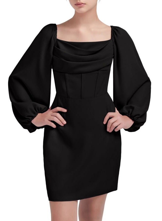 EXARUS Girls Formal Dress Tween Party Dance Birthday Cocktail Teen Junior HOCO Ruffle Mini Elegant Dresses 10-16Y, Long Sleeve Black, 14 Years - Image 1