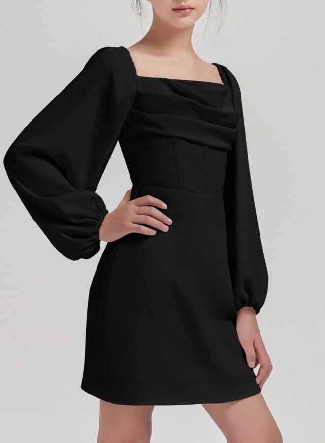 EXARUS Girls Formal Dress Tween Party Dance Birthday Cocktail Teen Junior HOCO Ruffle Mini Elegant Dresses 10-16Y, Long Sleeve Black, 14 Years - Image 3