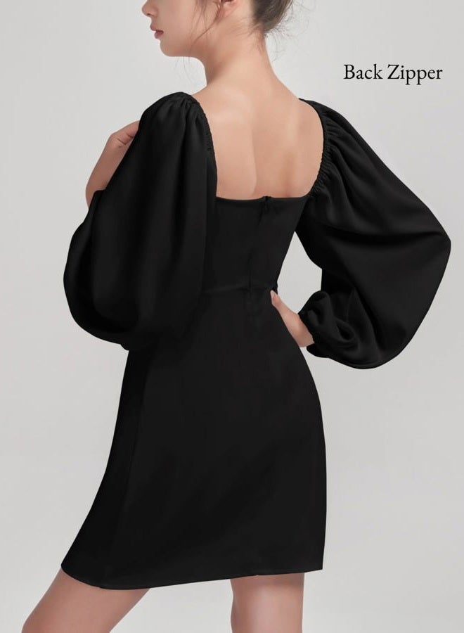 EXARUS Girls Formal Dress Tween Party Dance Birthday Cocktail Teen Junior HOCO Ruffle Mini Elegant Dresses 10-16Y, Long Sleeve Black, 14 Years - Image 2