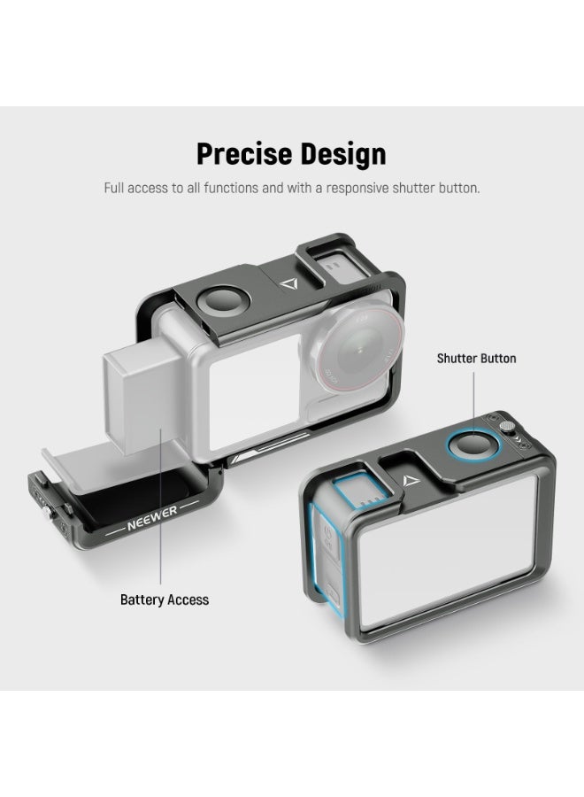 Neewer Cage for Action 5 Pro, Protective Metal Video Rig with Cold Shoe, 1/4" Thread, Shutter Button Compatible with DJI Osmo Action 5 Pro Action 4 Action 3 DJI Mic DJI Magnetic Adapter Mount  - Image 3