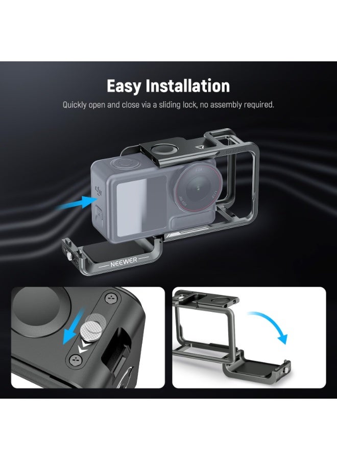 Neewer Cage for Action 5 Pro, Protective Metal Video Rig with Cold Shoe, 1/4" Thread, Shutter Button Compatible with DJI Osmo Action 5 Pro Action 4 Action 3 DJI Mic DJI Magnetic Adapter Mount  - Image 2