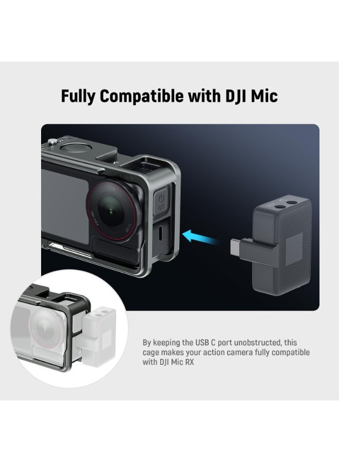 Neewer Cage for Action 5 Pro, Protective Metal Video Rig with Cold Shoe, 1/4" Thread, Shutter Button Compatible with DJI Osmo Action 5 Pro Action 4 Action 3 DJI Mic DJI Magnetic Adapter Mount  - Image 4