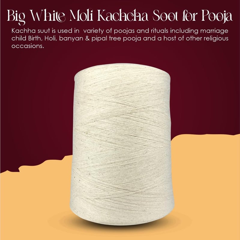 DOKCHAN Kacha Sutra sutali kukari kacha sut raw Yarn White Three Tar 3000 Meter sutali for Pooja Pack of 1 - Image 2