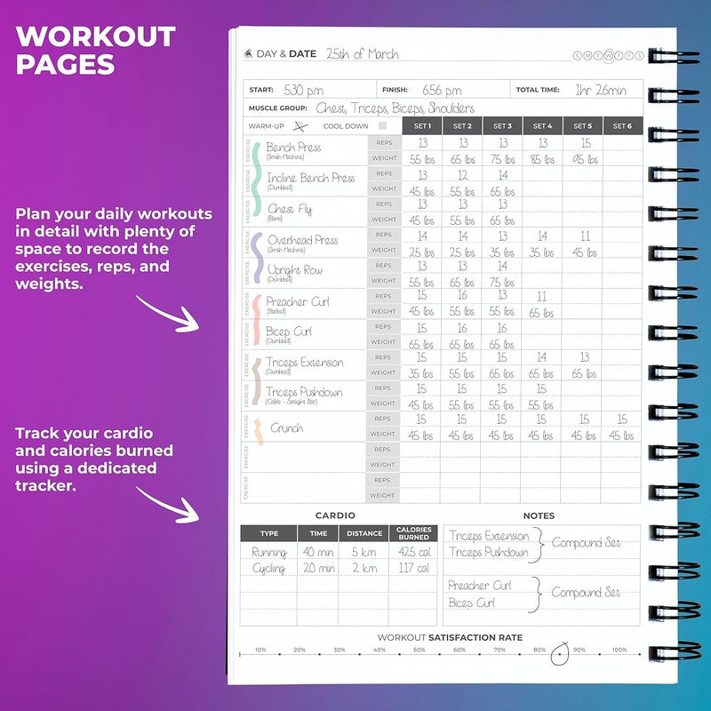 Clever Fox Fitness Journal Workout Log Book - Daily Fitness Planner Workout Journal for Women and Men. Spiral-Bound, Laminated Cover, Thick Pages, A5 (Pink) - Image 4