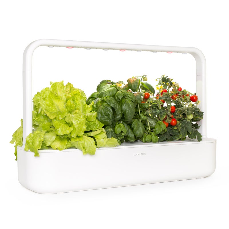 طقم حديقة الأعشاب الداخلية Click Grow مع ضوء النمو أسهل من نظام الزراعة المائية حديقة ذكية للمطبخ في المنزل على حافة النافذة مع 9 كبسولات نباتية بيضاء