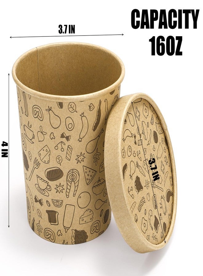 Cedilis 50 Pack Paper Soup Containers with Lids, 16 oz Disposable Kraft Food Containers for Ice Cream, Hot or Cold Soup, Yogurt - Image 2