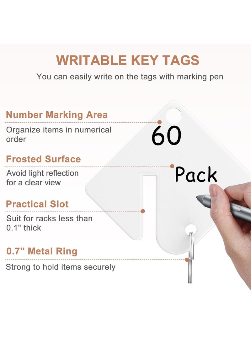 KASTWAVE Rack Key Tags, 60 Pcs 1.5 Inch Key Tags Blank, Plastic Round Split Ring Durable Key Identify Tags, Bulk Key Tags for Key Cabinet Lockers Sturdy Frosted Item Identifiers for Home Offices - Image 3