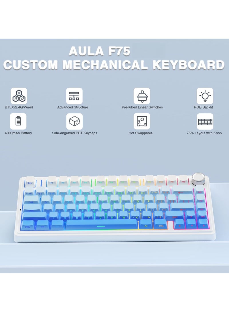 أولا لوحة مفاتيح ميكانيكية لاسلكية F75 مع لوحة مفاتيح ألعاب بإضاءة خلفية RGB - Image 2