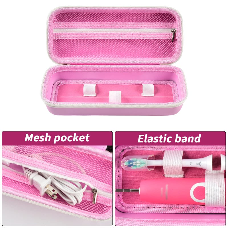Comecase Toothbrush Travel Case Compatible with Oral-B Pro 1000, 2000, 3000, 3500, 1500/ for Philips Sonicare ProtectiveClean 4100 5100 Electric Toothbrush with Mesh Pocket for Accessories - Pink (Bag Only) - Image 3