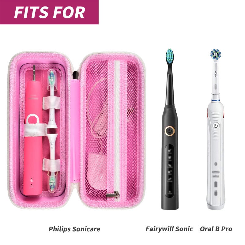 Comecase Toothbrush Travel Case Compatible with Oral-B Pro 1000, 2000, 3000, 3500, 1500/ for Philips Sonicare ProtectiveClean 4100 5100 Electric Toothbrush with Mesh Pocket for Accessories - Pink (Bag Only) - Image 2