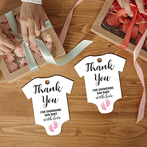 TENTADO Pink Little Feet Baby Shower Favor Tags - Pack of 50, Includes Onesie Gift Tags and Thank You Notes - Image 3