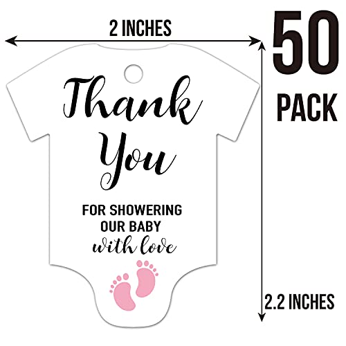 TENTADO Pink Little Feet Baby Shower Favor Tags - Pack of 50, Includes Onesie Gift Tags and Thank You Notes - Image 4