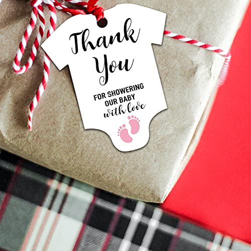 TENTADO Pink Little Feet Baby Shower Favor Tags - Pack of 50, Includes Onesie Gift Tags and Thank You Notes - Image 2