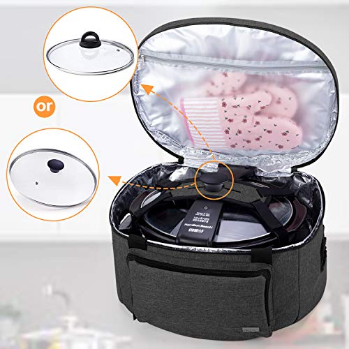 LUXJA حقيبة طهي بطيء معزولة من لكسجا (مع وسادة سفلية وأحزمة تثبيت الغطاء)، حقيبة حمل تناسب معظم طناجر الطهي البطيء بحجم 6-8 كوارت، سوداء - Image 5