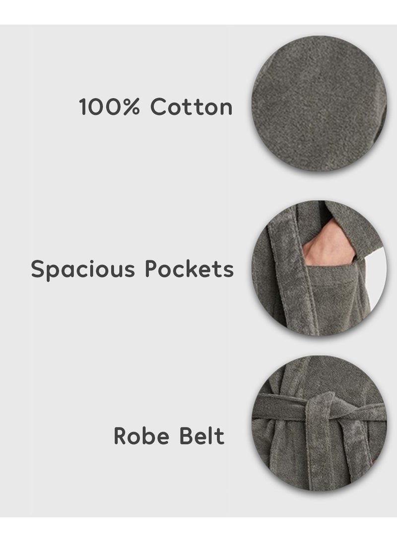 هوم إسنشالز أساسيات المنزل - رداء حمام بغطاء رأس للجنسين - 100% قطن، فائق النعومة، عالي الامتصاص للنساء والرجال - مثالي للاستخدام اليومي، للجنسين والبالغين - Image 2