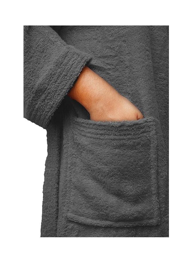 هوم إسنشالز أساسيات المنزل - رداء حمام بغطاء رأس للجنسين - 100% قطن، فائق النعومة، عالي الامتصاص للنساء والرجال - مثالي للاستخدام اليومي، للجنسين والبالغين - Image 3