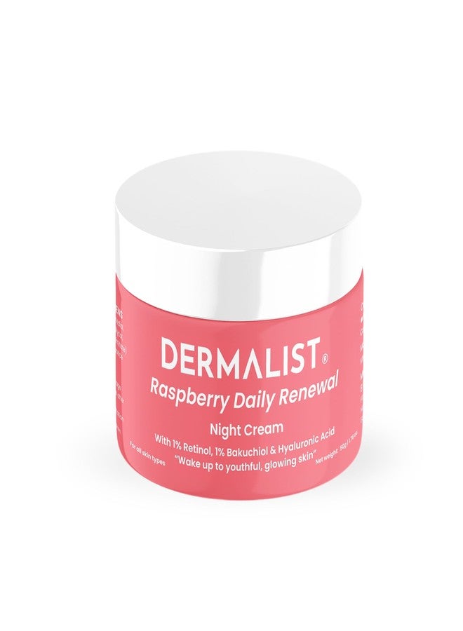 Dermalist Raspberry Daily Renewal Anti Ageing Night Cream | 1% Retinol, 1% Bakuchi Oil & Hyaluronic Acid | Reduces Fine Lines & Wrinkles | Men & Women | 50 gm - Image 1