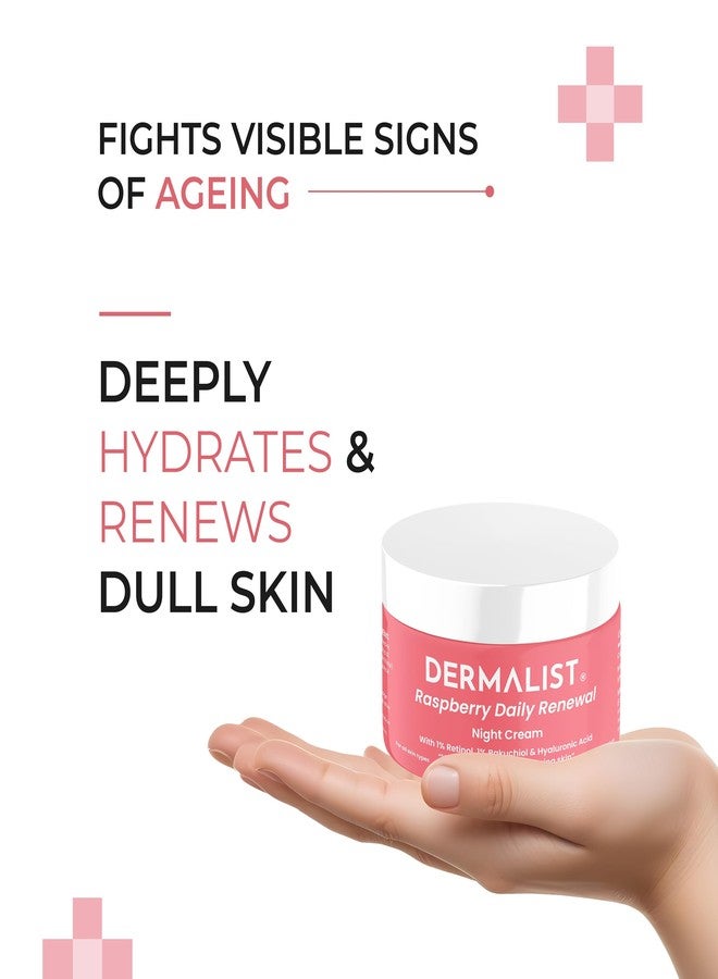 Dermalist Raspberry Daily Renewal Anti Ageing Night Cream | 1% Retinol, 1% Bakuchi Oil & Hyaluronic Acid | Reduces Fine Lines & Wrinkles | Men & Women | 50 gm - Image 2