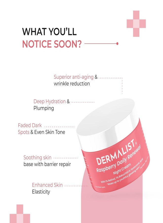 Dermalist Raspberry Daily Renewal Anti Ageing Night Cream | 1% Retinol, 1% Bakuchi Oil & Hyaluronic Acid | Reduces Fine Lines & Wrinkles | Men & Women | 50 gm - Image 5