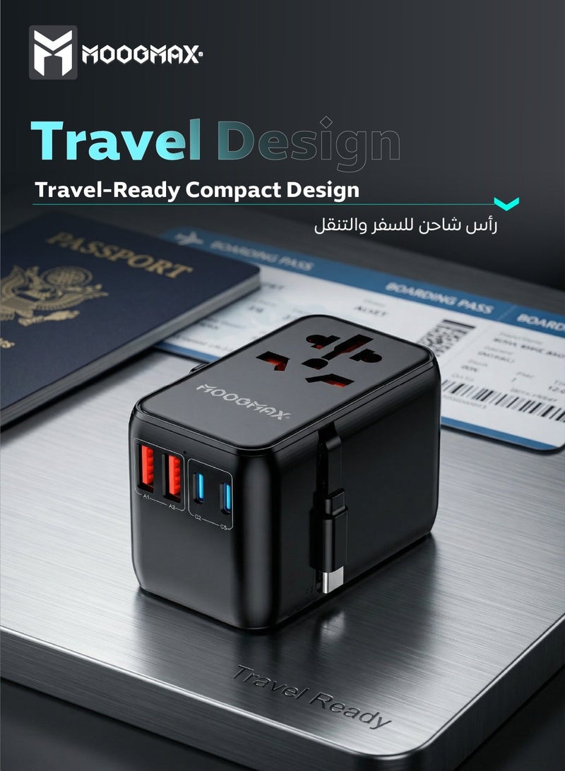 MOOGMAX Universal multi-purpose charger head, universal wall charger, 85W mobile charger, charger adapter with fast charging, travel plug with built-in extendable Type-C cable, 4-port type c adapter (2*charger type c) & (2*USB), type c charger supports iPhone, Samsung, Huawei and other devices. - Image 5