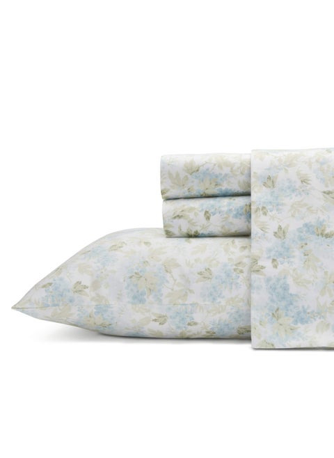 Laura Ashley  Queen Sheets Soft Sateen Cotton Bedding Set  Sleek Smooth  Breathable Home Decor Rena Teal Queen