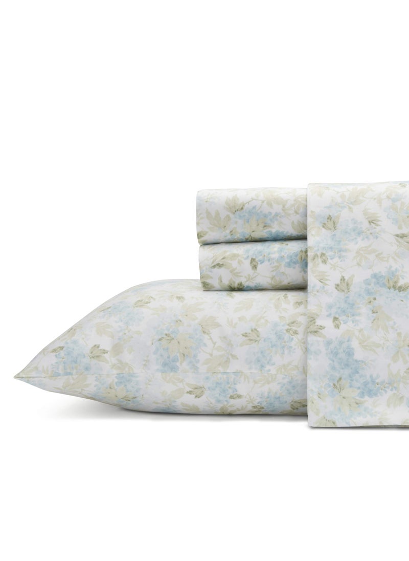 Laura Ashley  Queen Sheets Soft Sateen Cotton Bedding Set  Sleek Smooth  Breathable Home Decor Rena Teal Queen