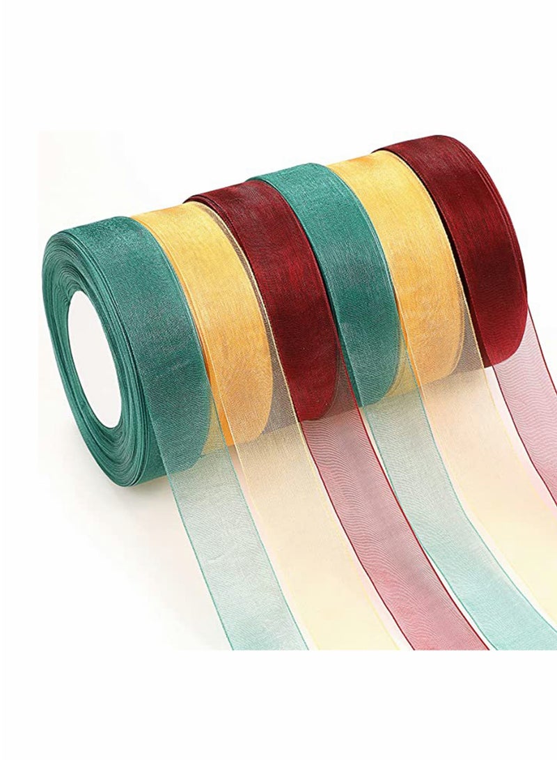 6 Rolls of Sheer Chiffon Ribbon for Gift Wrapping and Decoration in Vibrant Colors for Weddings and Special Occasions - Image 1