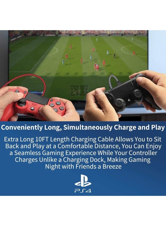 KOOWOD PS4 Controller Charger Charging Cable – 2 Pack 10FT Nylon Braided Micro USB 2.0 High Speed Data Sync Cord for PlayStation DualShock 4, Xbox One S/X Controller, Android Phones - Image 4