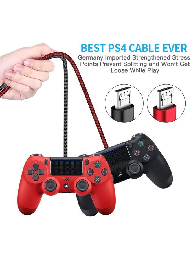 KOOWOD PS4 Controller Charger Charging Cable – 2 Pack 10FT Nylon Braided Micro USB 2.0 High Speed Data Sync Cord for PlayStation DualShock 4, Xbox One S/X Controller, Android Phones - Image 2