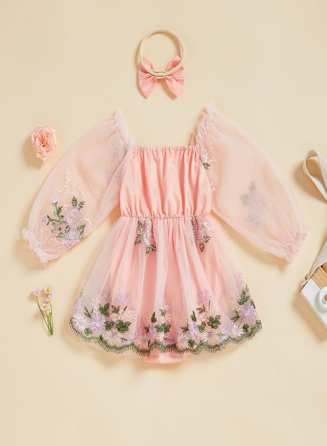 Douhoow Baby Girl Romper Dress 3D Floral Daisy Baby Romper and Bow Headband 2 Pcs Infant Fall Winter Festival Clothes (Pink A, 0-3 Months) - Image 2