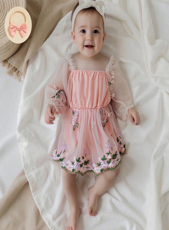 Douhoow Baby Girl Romper Dress 3D Floral Daisy Baby Romper and Bow Headband 2 Pcs Infant Fall Winter Festival Clothes (Pink A, 0-3 Months) - Image 4