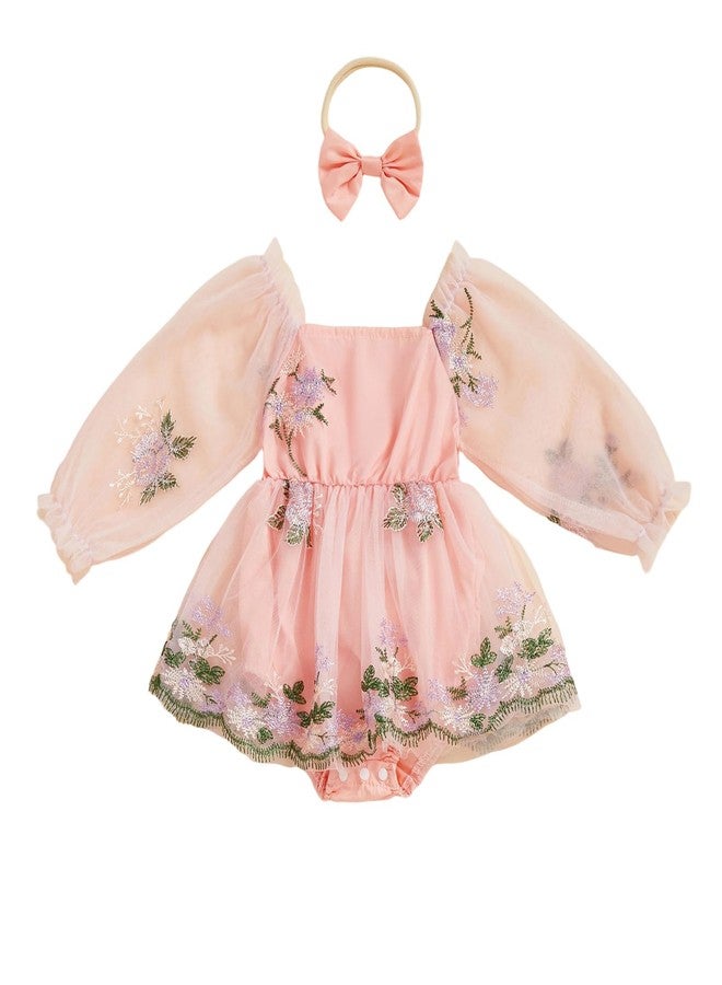 Douhoow Baby Girl Romper Dress 3D Floral Daisy Baby Romper and Bow Headband 2 Pcs Infant Fall Winter Festival Clothes (Pink A, 0-3 Months) - Image 1