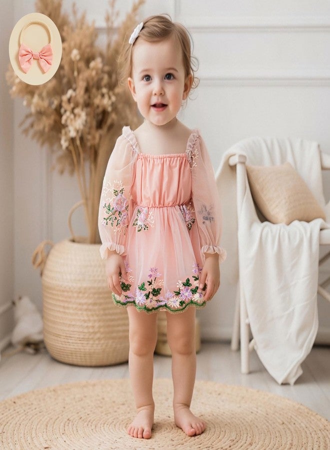 Douhoow Baby Girl Romper Dress 3D Floral Daisy Baby Romper and Bow Headband 2 Pcs Infant Fall Winter Festival Clothes (Pink A, 0-3 Months) - Image 5