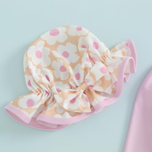 FOMOYUU Baby Girl Rash Guard Swimsuit Floral One Piece Bathing Suit Infant Zipper Swimwear + Hat Sun Protection Beach Wear (Pink4, 18-24 Months) - Image 2