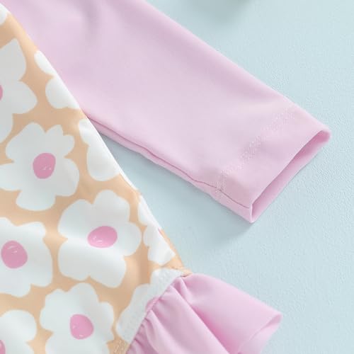 FOMOYUU Baby Girl Rash Guard Swimsuit Floral One Piece Bathing Suit Infant Zipper Swimwear + Hat Sun Protection Beach Wear (Pink4, 18-24 Months) - Image 4
