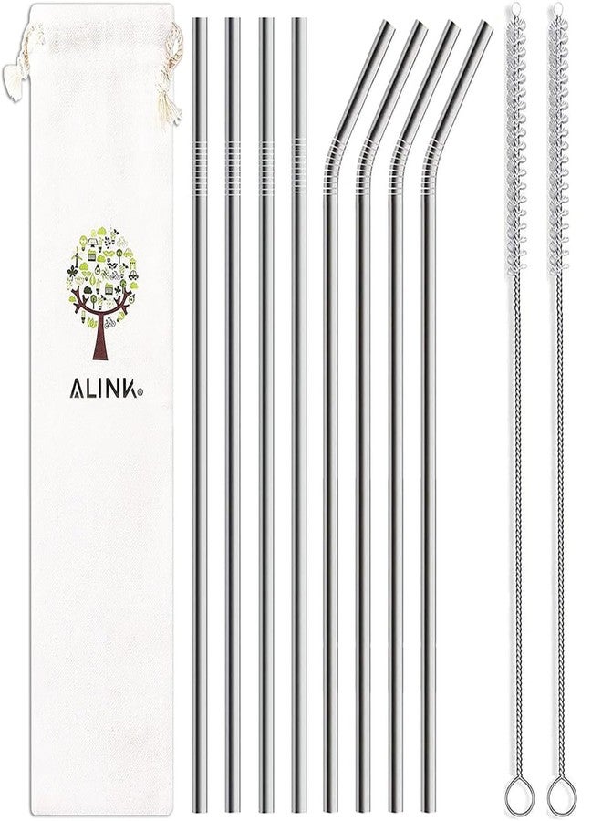 ALINK 8-Pack Stainless Steel Straws, 10.5” Long Reusable Replacement Metal Straws for 20 30 OZ Yeti Tumbler, RTIC, Tervis, Mason Jar, With 2 Cleaning Brush and 1 Carrying Case - Image 1