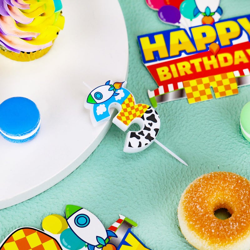 CHENRINDECO Cartoon Story Birthday Candle Blue Sky White Cloud Rocket Candle Toy Theme Birthday Party Supplies (Number 3) - Image 5