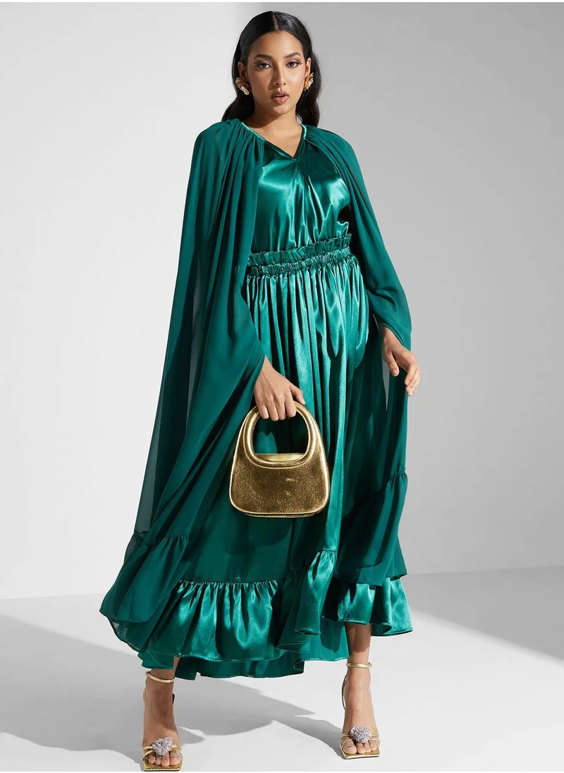 SINOIR Cape Sleeve Tiered Dress